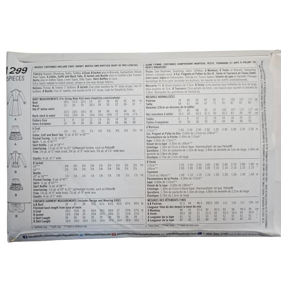 Simplicity #1299 Arrivestry Haunt Couture Costume Skirt, Jacket UNCUT FACT FOLD - Picture 3 of 3